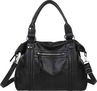 Generic PU Leather Shoulder Bag Women Crossbody Bag Tote Handbag for Work Travel (Black)