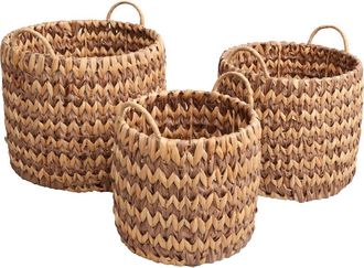 Happimess Cassia Handwoven Two-Tone Water Hyacinth Nesting Storage Baskets with Handles in Brown/natural at Nordstrom