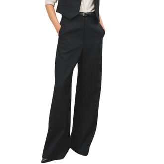 Nili Lotan Johan Wide Leg Trouser In Black Pinstripe