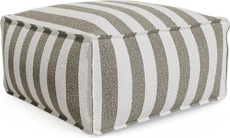 Vente-Unique Sal&oacute;n de jard&iacute;n en tela boucl&eacute; 2 plazas: 1 sill&oacute;n y un puf - Rayas blancas y beige - NOUMARA de MYLIA