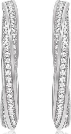 Suzy Levian Pavé Cubic Zirconia Twisted Hoop Earrings in White at Nordstrom Rack