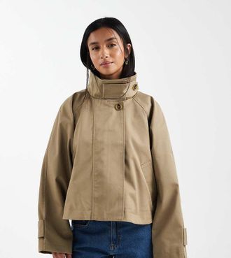 Asos Petite ASOS DESIGN Petite - Trench corto color segale con mantella-Neutro