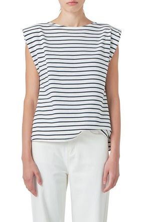 Grey Lab Stripe Padded Shoulder Muscle T-Shirt in Off White/Navy at Nordstrom, Size X-Small