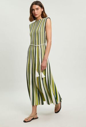 Karen Millen Womens Knit Stripe Low Back Belted Midi Dress - Green Viscose - Size X-Small
