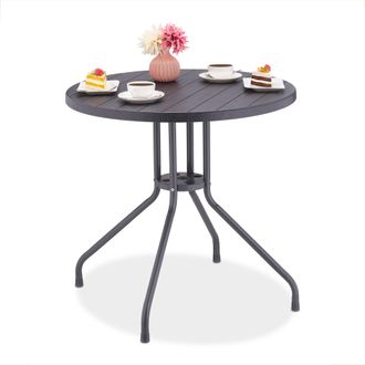 Relaxdays Relaxdays - Mesa Jard&iacute;n, 75 X 80 Cm &Oslash;, Mesita Balc&oacute;n Efecto Madera, Pl&aacute;stico Y Metal, Mesilla Terraza Redonda, Gris