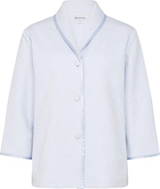 Slenderella Ladies Button Up Floral Mock Quilt Bed Jacket Luxury Shawl Collar Housecoat Small (Blue)