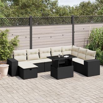 vidaXL Set De Sof&aacute;s De Jard&iacute;n 8 Piezas Y Cojines Rat&aacute;n Sint&eacute;tico Negro Vidaxl