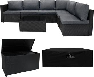 Jardi Monster Shop - Rattan Modular 7 Piece Furniture Set & 996L Storage Box - Black