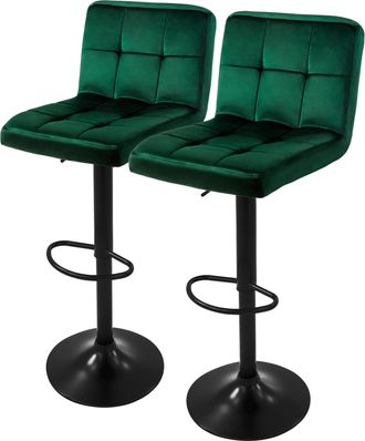 ML Design Ml-design - Set 2x Taburetes De Bar De Terciopelo Verde, Sillas De Mostrador Giratorias 360&deg; Tapizadas Con Altura Regulable 63 - 83 Cm, Asiento De Bis