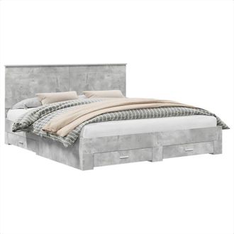 vidaXL Estructura De Cama Con Cabecera Gris Concreto 200 X 200 Cm Vidaxl