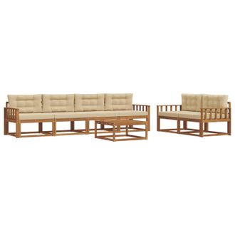 vidaXL Conjunto De Sof&aacute;s De Exterior Con Coj&iacute;n 7 Pcs Natural Y Beige Vidaxl