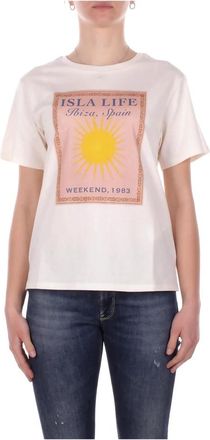 Max Mara T-shirt met logo aan de voorkant - Dames - T-shirts - Beige - S - Katoen - Tops