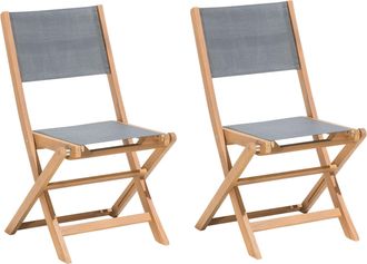 Beliani Beliani - Conjunto De 2 Sillas De Jard&iacute;n De Madera De Acacia Clara Gris Pvc Plegable Cesana