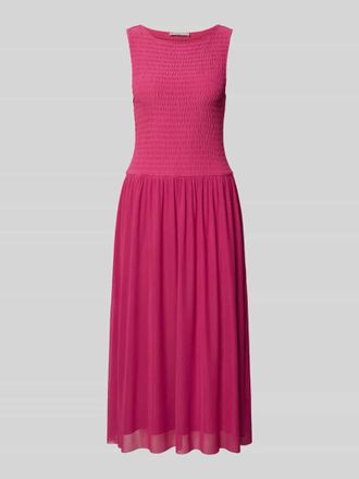 Christian Berg Midikleid aus Mesh mit Smok-Details in Pink, Gr&ouml;&szlig;e 34