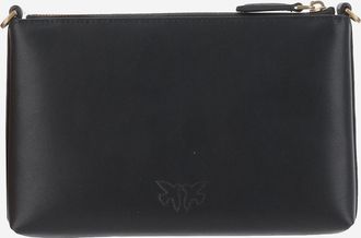 Pinko Womens Leather Clutch Bag With Logo Black Shoulder