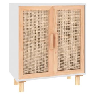 vidaXL Aparador Blanco Madera Pino Maciza Y Rat&aacute;n Natural 60x30x70 Cm Vidaxl