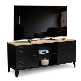 IDMarket Idmarket - Mobile Tv Ester 113 Cm Con 2 Ante In Metallo Nero E Piano In Legno Industriale