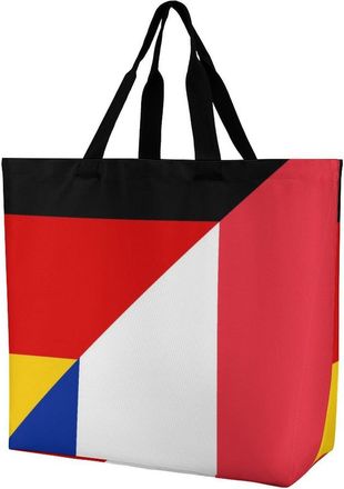 Generic France And Germany Flag Reusable Shopping Bags One Shoulder Grocery Tote Bag Waterproof Big Purse for Work Travel