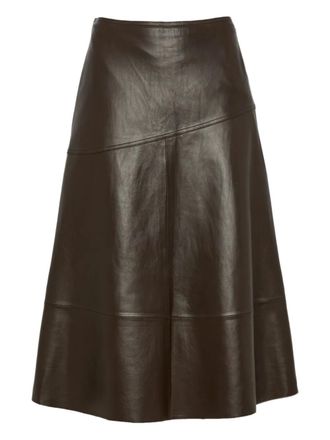 Yves Salomon flared leather midi skirt - women - Lamb Skin/Viscose/Polyester - 34 - Brown