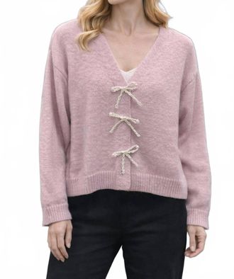 Design History Pearl Bow Cardigan In Lilac
