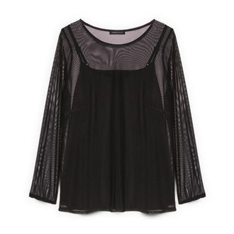 Fiorella Rubino Overhemden, Dames, Zwart, M, Tule, T-shirt van transparant tule