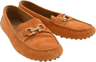Ferragamo Womens Suede Gancini-Plaque Loafer (Authentic Pre-Loved)
