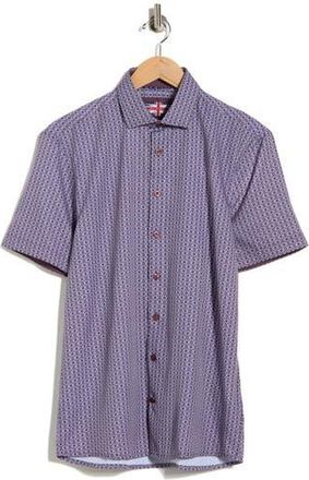 Soul of London Geometric Print Microfiber Short Sleeve Sport Shirt in Burgundy at Nordstrom Rack, Size Xx-Large