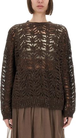 Brunello Cucinelli Brunello Cucinelli Foliage Lace Linen And Silk Diamond Knit