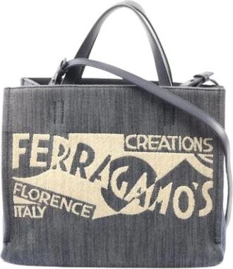 Ferragamo Pre-owned Tote Bags, female, Blue, Size: ONE SIZE Pre-owned Denim Shoulder Bag