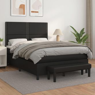 vidaXL Vidaxl - Cama Box Spring Con Colch&oacute;n Cuero Sint&eacute;tico Negro 140x190 Cm