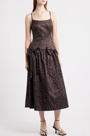Moon River Leopard Bow Front Satin Midi Cocktail Dress at Nordstrom Rack, Size Small