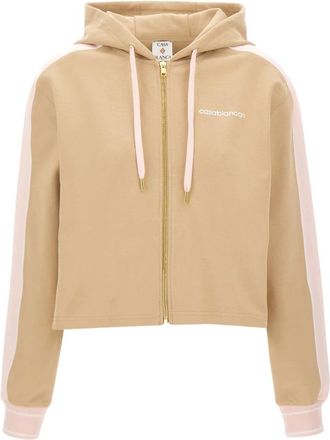 Casablanca Punto Rits Hoodie met Zijstrepen - Dames - Vesten met rits - Beige - M - Katoen - Hoodies & sweatvesten