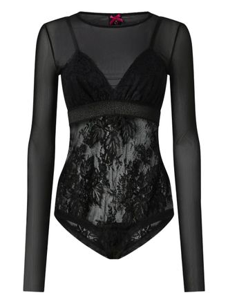 Pinko lace-panel long-sleeve bodysuit - Black
