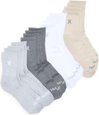 Hurley 8-Pack Terry Quarter Cut Socks in White /Grey at Nordstrom Rack