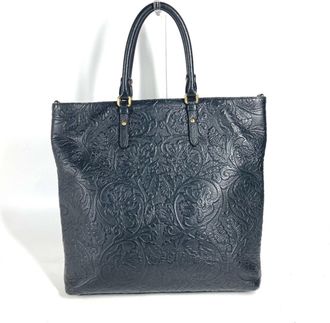 Versace Black Leather Handbag Shoulder Bag Tote Bag (Pre-Owned)