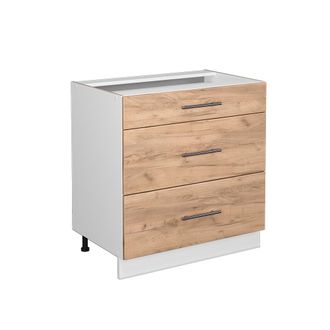 Vicco Armario De Ba&ntilde;o Fame-line, Roble Dorado, 80 X 81.6 Cm Con 3 Cajones, Sin Encimera, Vicco