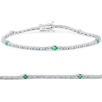 Pompeii3 1 1/10 Ct Diamond & Green Emerald Tennis Bracelet 14k White Gold 7 Lab Grown
