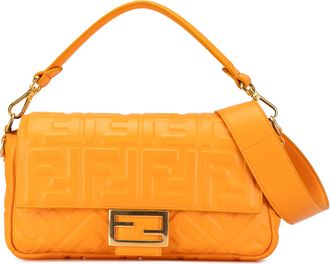 Fendi Orange Zucca Embossed Leather Baguette Bag