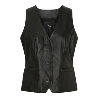 BTF-CPH Btfcph - Klassiek leren vest met V-hals - Dames - Jassen - Zwart - Maat: XS Leer