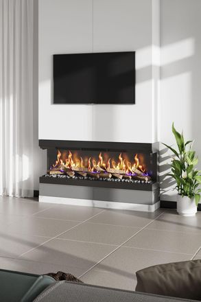 H&O Direct 60inch 3-Sided Electric Fireplace in Black