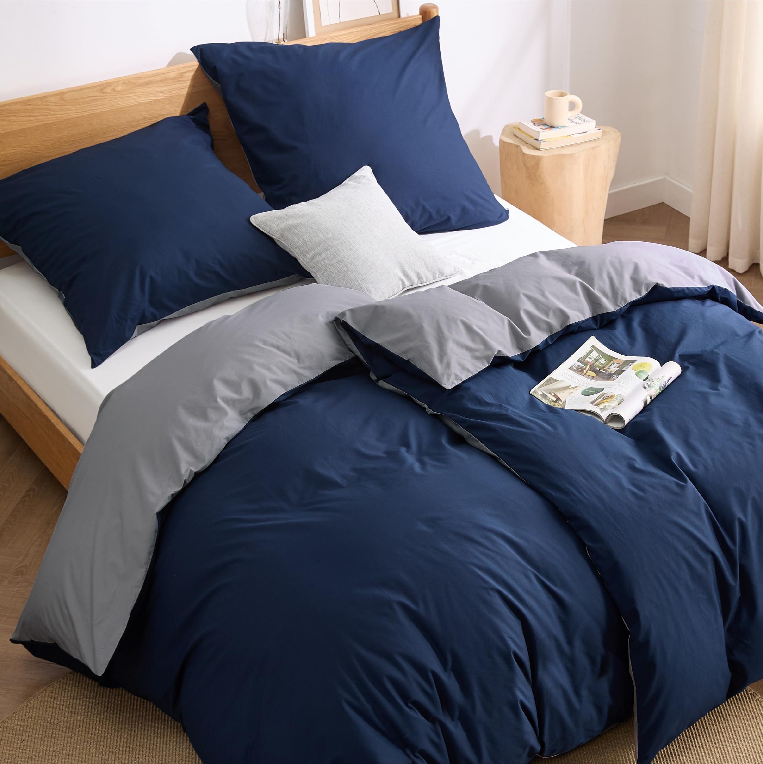 Bedsure Bettwäsche 135x200 Baumwolle 4teilig - Bettwäsche-Sets Blau Grau Wendebettwäsche 135x200cm 2er Set mit 2 Kissenbezüge 80x80 cm, Oeko-TEX Zweifarbiger ab 51,99 €