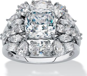 Palm Beach Jewelry 4.56 TCW CZ Platinum/Silver Jacket Bridal Ring Set