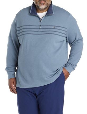 Vineyard Vines Big & Tall Brenton Stripe Saltwater 1/4-Zip Pullover in Blue Mirage at Nordstrom, Size 3X Big