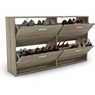 Costway Portascarpe Scarpiera Salvaspazio da Ingresso, Organizer Scarpe con 4 Scomparse, in Legno (quercia) - Costway