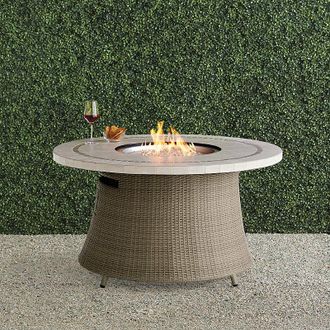Frontgate Pasadena Stone Top Fire Table in Dove Wicker - Frontgate