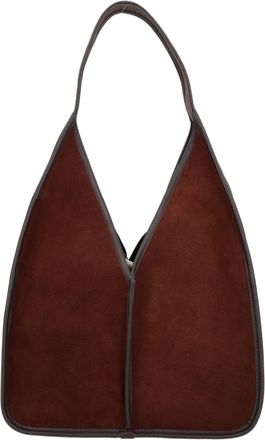 Hereu Brown Triangular Leather Suede Shoulder Bag