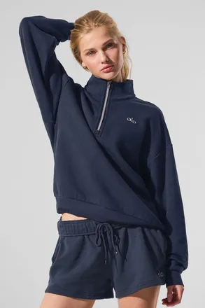 Alo | Accolade 1/4 Zip Pullover Top in Navy, Size: Medium