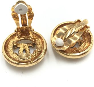 Chanel Gold Plated CC Clip-On Womens Earrings (Pre-Owned)