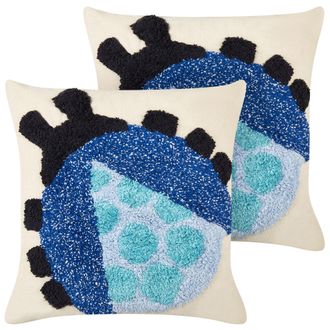Beliani Beliani - Conjunto De 2 Cojines Decorativos Fabricados En Algod&oacute;n Multicolor Con Motivo De Mariquita 45 X 45 Cm Ladybird
