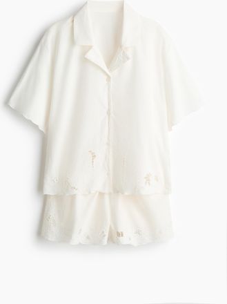 H&M Pyjama mit Broderie Anglaise - White
